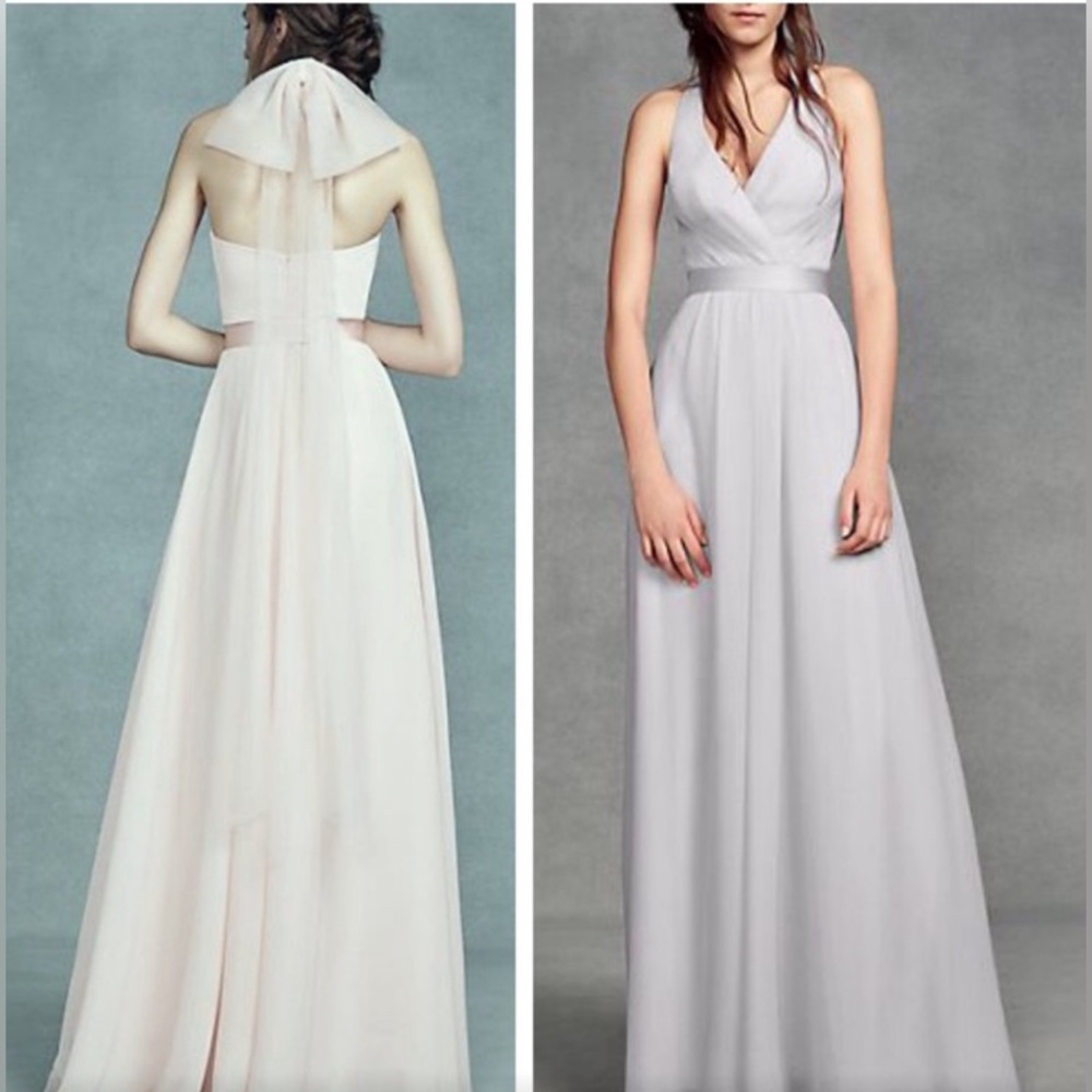 NWT White by Vera Wang Chiffon Halter Dress, Tulle Bow Blush‎ Sz 14 - Picture 2 of 13